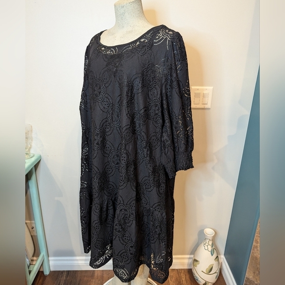 Black Lace Mini Dress 3/4:Sleeve size 24 EU 54 - Picture 13 of 17